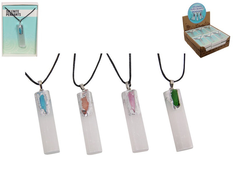 Selenite Aura Quartz Pendants