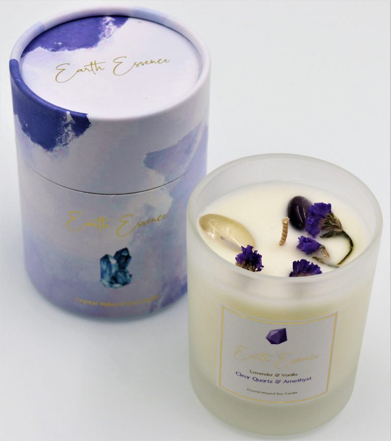 Crystal Candle - Clear Quartz & Amethyst - Lavender  Vanilla